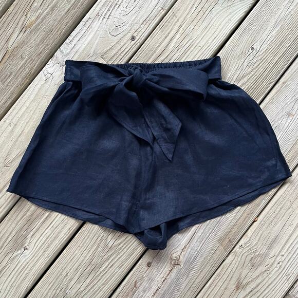 Zara Women's Black 100% Linen Tie-Waist Shorts Size S. NEW - Picture 1 of 7